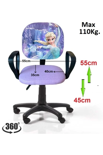 Depolife Karlar Ülkesi Frozen Ofis Çalışma Faliyet Koltuğu Çocuk Odası Ders Sandalyesi Yükseklik Ayarlı Döner - 3