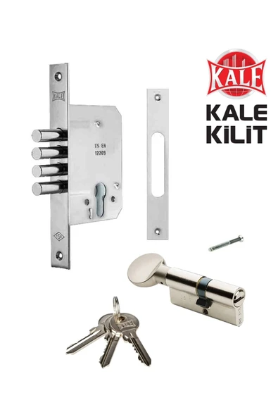 KALE Plus Çelik Kapı Gömme Emniyet Kilidi 3 Anahtarlı Barel 68mm Dış Kapı Mandallı Topuzlu Cerman Barel