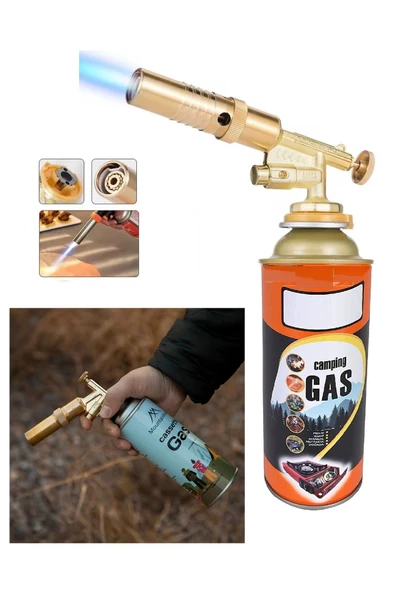 Depolife Çakmaklı Metal Pürmüz Kafası Kamp Gazı Seti Piknik Kamp Mangal Mutfak için 400ml Gaz ve Başlık