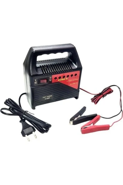 ARASMOTO Motosiklet Akü Şarj Cihazı 12 Volt 6 Amper Ledli Göstergeli Akü Şarj Cihazı