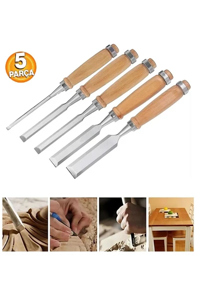 Depolife Ahşap Keski Seti 5li Iskarpela Keskin Vanadiyum çelik Ahşap oyma Alet Takımı Ahşap Saplı Ergonomik ürün görseli