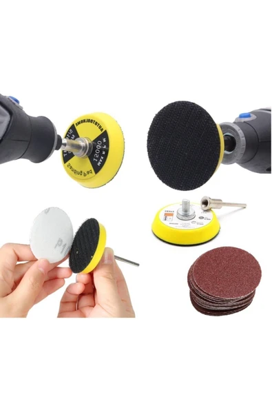 Depolife Gravür makineleri Hobi Makinesi Için 50mm  Cırtlı Zımpara pedi ve 60 Adet zımpara seti - 4