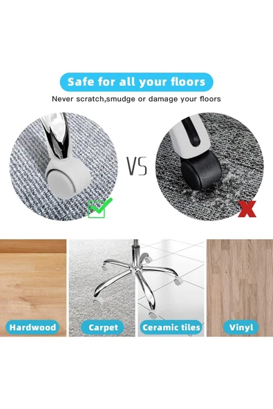 Depolife Ofis Büro Koltuk Tekerleği 5 Adet Sekmanlı Teker Açık Gri Çalışma Koltuğu Yedek Parça - Resim 5