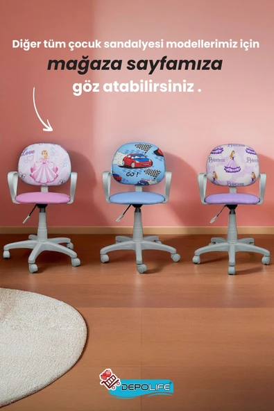 Depolife Çocuk Odası Sandalyesi Ders Çalışma Ofis Koltuğu Öğrenci Sandalye Beyaz Tekerli Yükseklik Ayarlı - 2