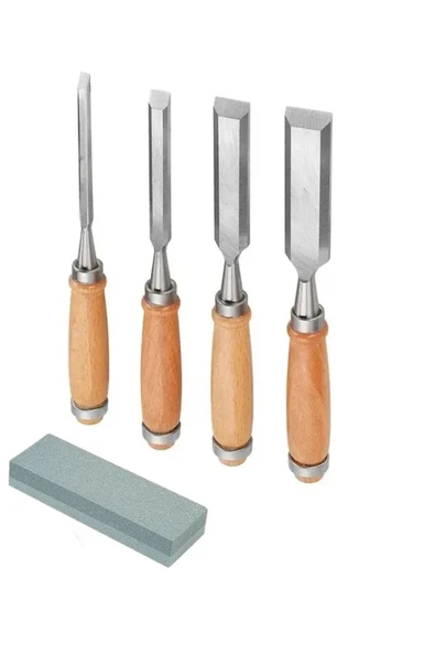 Depolife Ahşap Keski Seti 4lü Iskarpela Oyma Seti ve  Bıçak Ağız Bileme için Tırpan Taşı - 6