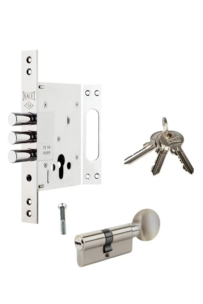 KALE Plus Çelik Kapı Gömme Emniyet Kilidi 3 Anahtarlı Barel 68mm Dış Kapı Mandallı Topuzlu Cerman Barel - 5