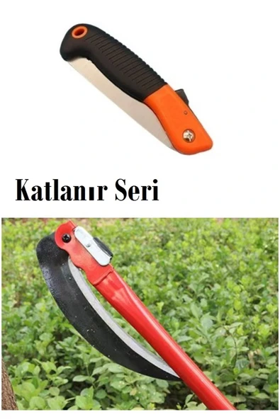 Depolife Katlanır Orak Tırpan Testere Bileme Taşı Eğe Seti 4lü Bahçe Çim Ot Kesme Budama El Alet Takımı - Resim 5