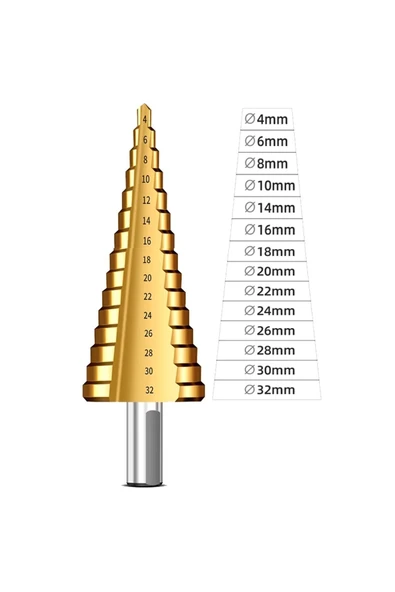 Depolife Freze Uç Seti Pah Kırma Adım Kozalak Delik Yiv Havşa Açma Kademeli Delme Pancı Titanyum - Resim 5