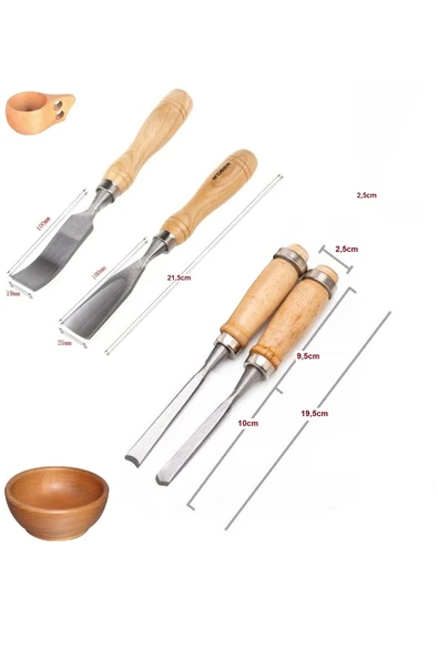 Depolife Ahşap Oyma iskarpela Kıvrık Alet seti Oval Düz Bükey Oyma yontma 4 lü Bıçak Seti Kuksa Kaşık Tas - 4