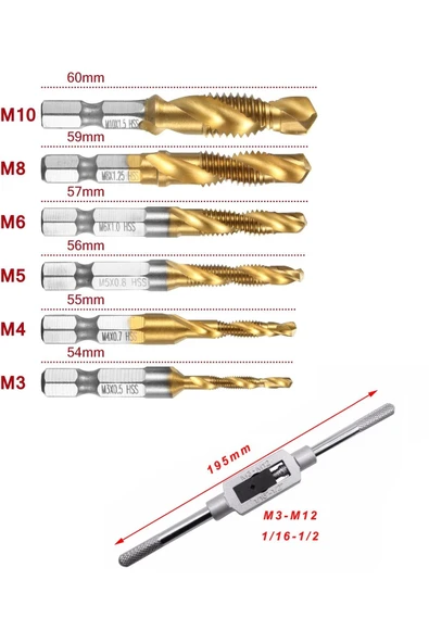 Depolife Klavuz Seti Bits sapı Matkap veya Kılavuz Kol ile kullanım M3 M4 M5 M6 M8 M10 Ahşap metal derlin pah - Resim 5