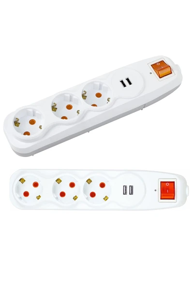 Depolife Voltaj Akım Korumalı 3lü Grup Priz Çocuk Koruma 2'li Usb Şarj 1,5 Mt Uzatma Kablolu Işıklı Anahtarlı - 4