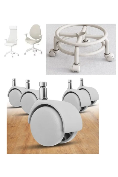 Depolife Ofis Büro Koltuk Tekerleği 5 Adet Sekmanlı Teker Açık Gri Çalışma Koltuğu Yedek Parça - Resim 3