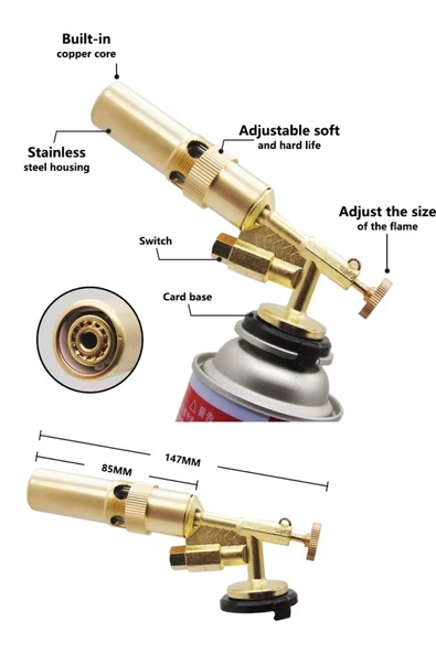 Depolife Şaloma Metal Pürmüz Başlık ve 3 adet Gaz Seti Tamirci Kaynak Çakmağı Çakmaklı Pürmüz Kafası Torch - Resim 5