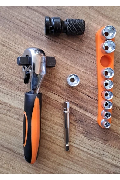 Depolife Fonksiyonel 1/2 ve 3/4 Cırcır Kollu Lokma seti 12 Parça Lokma Anahtar Takımı Somun Sökme adaptörlü - 2