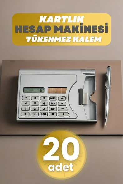 Depolife 20 Adet Taşınabilir Hesap Makinesi Güneş Enerjili Kartvizitlik Tükenmez Kalem Cep Tipi Calculator