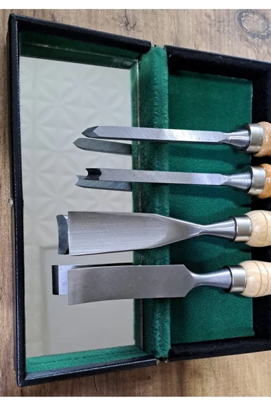 Depolife Ahşap Oyma iskarpela Kıvrık Alet seti Oval Düz Bükey Oyma yontma 4 lü Bıçak Seti Kuksa Kaşık Tas - 5