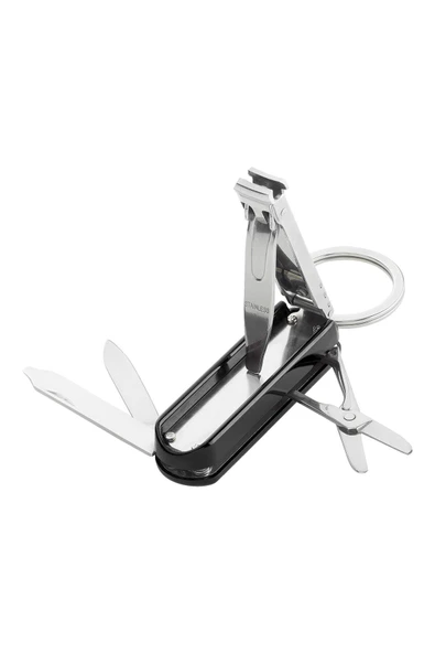 Depolife Classic inox Çok Amaçlı Alet Anahtarlık Seti 60MM Siyah Tırnak Makası Çakı Törpü Makas Anahtarlık