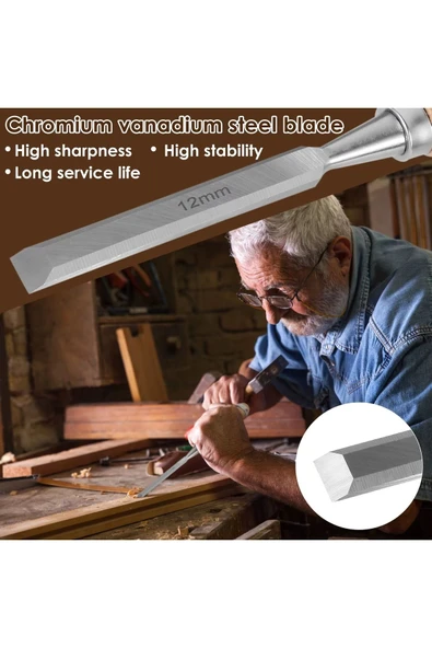 Depolife Ahşap Keski Seti 5li Iskarpela Keskin Vanadiyum çelik Ahşap oyma Alet Takımı Ahşap Saplı Ergonomik - 4