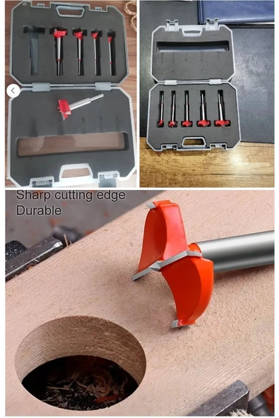 Depolife Menteşe yuvası Mumluk Açma Freze Matkap Uç Seti Kutulu 15 20 25 30 35 mm 5 Parça Panç Seti - 7