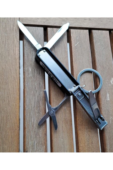 Depolife Classic inox Çok Amaçlı Alet Anahtarlık Seti 60MM Siyah Tırnak Makası Çakı Törpü Makas Anahtarlık - 6