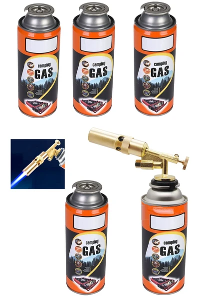 Depolife Çakmaklı Metal Pürmüz Kamp Gazı Kartuşlu Piknik Kamp Mangal Mutfak için 4 Adet 400ml Gaz ve  Başlık - 2