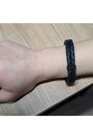 Depolife Naturel Deri Bileklik Kol için Hakiki Deri Bileklik boncuklu Metal Kilipsli ipli - 1