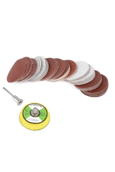 Depolife Gravür makineleri Hobi Makinesi Için 50mm  Cırtlı Zımpara pedi ve 60 Adet zımpara seti