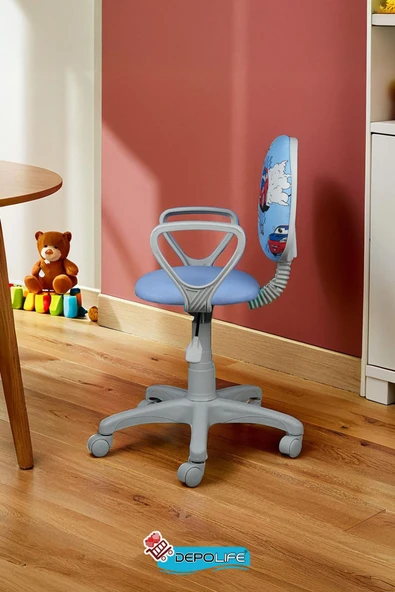 Depolife Çocuk Odası Sandalyesi Ders Çalışma Ofis Koltuğu Öğrenci Sandalye Beyaz Tekerli Yükseklik Ayarlı - 3