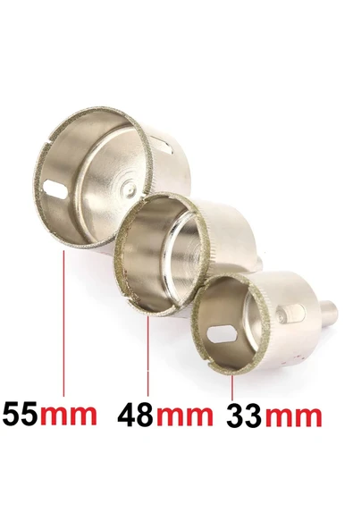 Depolife Mermer Granit Fayans Cam Yuvarlak Delme 33-48-50-55mm Matkap Uyumlu Elmaslı Boru Tipi 3lü Panc - 4