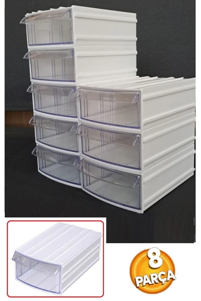 Depolife Şeffaf Çekmeceli Organizer Kutu 8 Kutu Dremel Gravür Boncuk Mücevher Saklama Kutusu düzenleyici