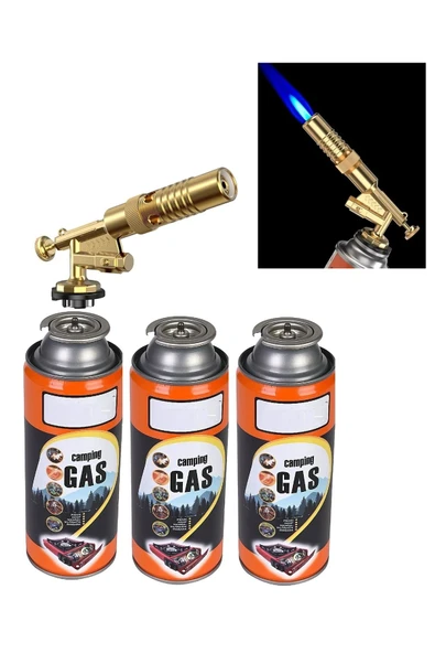 Depolife Şaloma Metal Pürmüz Başlık ve 3 adet Gaz Seti Tamirci Kaynak Çakmağı Çakmaklı Pürmüz Kafası Torch ürün görseli