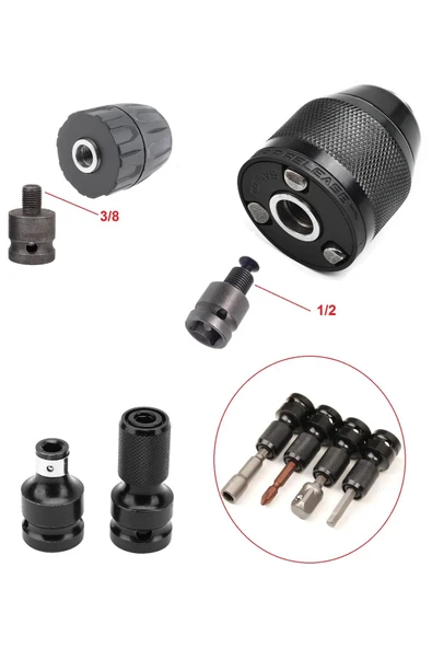 Depolife Torklu Somun Sıkma Bijon Sökme Darbeli Matkap için Bits Adaptörü 4lü Set Yaylı Ağır hizmet Mandreni - 2