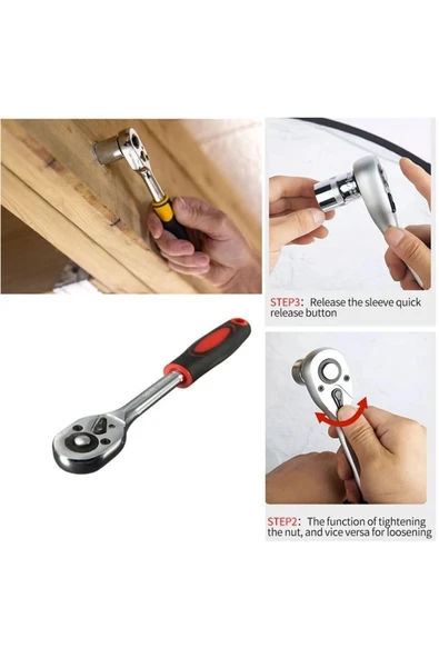 Depolife Cırcır Kollu 9 parçalı Lokma seti  ve Matkap adaptörü 1/4 soket Lokma Takımı  cır cır anahtar kolu - 5