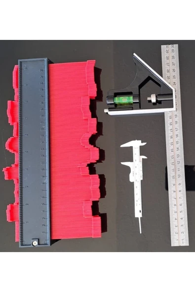 Depolife Su terazili ayarlı Kombine cetvel Açı ölçer Kalıp Tarağı Kumpas Marangoz Mühendis 45°/90° 300mm - 2
