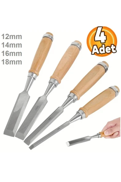 Depolife Ahşap Keski Seti 4lü Iskarpela Keskin Vanadiyum çelik Ahşap oyma Alet Takımı Ahşap Saplı Ergonomik - 3