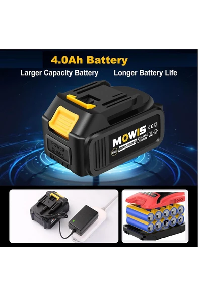 Depolife Akülü darbeli matkap için 21 V 4,0 Ah lityum iyon yedek akü 10 pilli güçlü Batarya