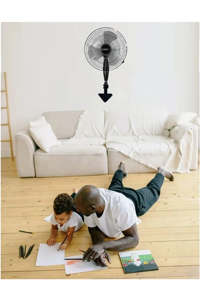 Depolife Duvar Montajlı Hava Vantilatörü 3 Kademe Hız Ayarlı Pervane Sağ Sol Dönme 45w Siyah Renk - 2