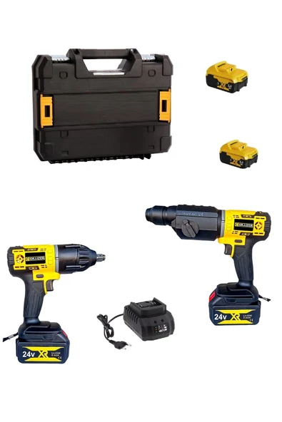 bull Şarjlı Darbeli Bijon Matkap Vidalama ve SDS Kırıcı Delici Hilti Seti 2 Makina 2 Akü Şarj Çanta