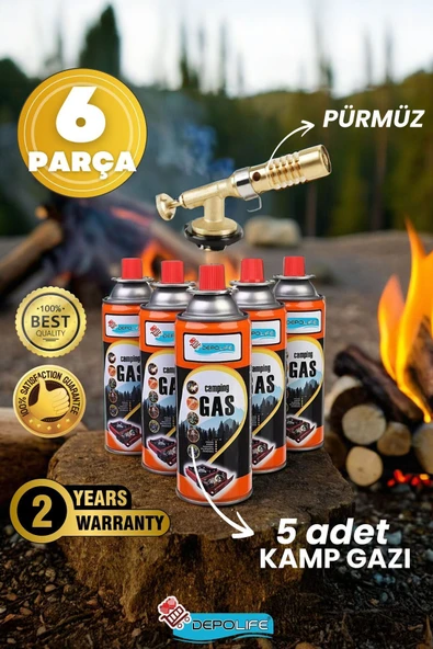 Depolife Tamirci Kaynak Şalama Pürmüzü Yüksek Alevli Metal Kafa Pürmüs Torch Ve 5li Kamp Gazı Seti 400ml