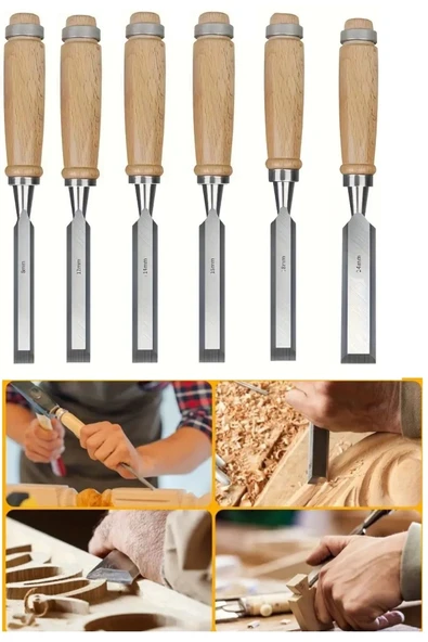 Depolife Ahşap Keski Seti 6lı Iskarpela Keskin Vanadiyum çelik Ahşap oyma Alet Takımı Ahşap Saplı Ergonomik - 6