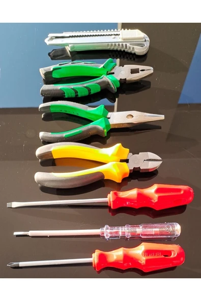Depolife Pense Yan Keski Tornavida Gargaburun 2li Tornavida Kontrol Kalemi Falçata Takımı Izoleli 8 parça set - 5