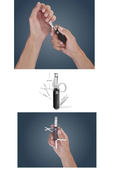 Depolife Classic inox Çok Amaçlı Alet Anahtarlık Seti 60MM Siyah Tırnak Makası Çakı Törpü Makas Anahtarlık - 5