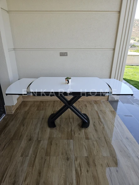 Enkare X Ayaklı Gloss Masa - Çift Kanat Açılır Mdf Masa - 6