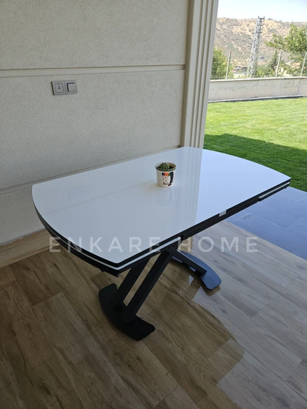 Enkare X Ayaklı Gloss Masa - Çift Kanat Açılır Mdf Masa - 3