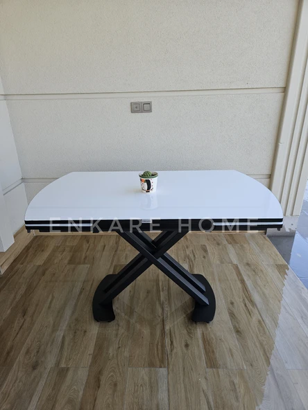 Enkare X Ayaklı Gloss Masa - Çift Kanat Açılır Mdf Masa - 2