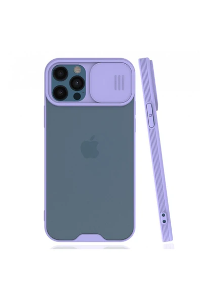 Nettech İphone 12 Pro Max Uyumlu Platin Kamera Kızaklı Arka Koruma Kılıf - Lila - 1