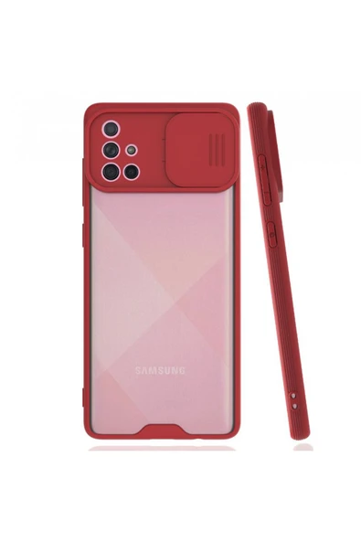Nettech Samsung Galaxy A71 Uyumlu Platin Kamera Kızaklı Arka Koruma Kılıf - Kırmızı - 1