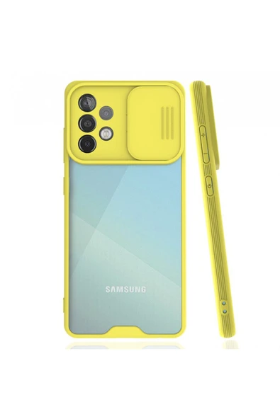 Nettech Samsung Galaxy A72 Uyumlu Platin Kamera Kızaklı Arka Koruma Kılıf - Sarı - 1