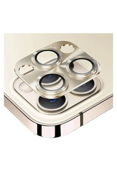 Nettech İphone 12 Pro Max Uyumlu Metalik Seri Kamera Cam Koruyucu - Gold - 1