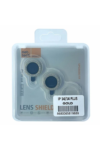 Nettech İphone 14 Uyumlu Taşlı Model Kamera Cam Koruyucu - Gold - 2